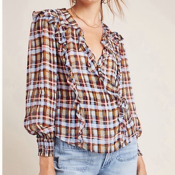 Anthropologie Tops - Anthropologie Maeve Laila Plaid Ruffle Blouse